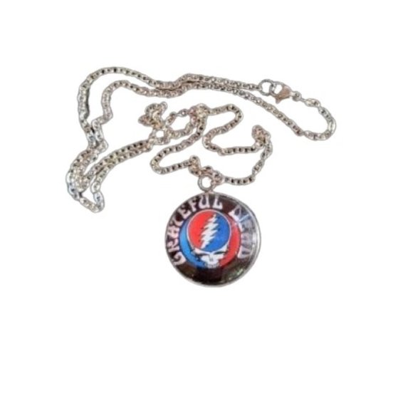 Grateful Dead Steal Your Face Necklace-Earring Set Glass Photo Cabochon Pendants - Picture 6 of 9